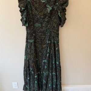 Ulla Johnson Dark Green Floral Long Sleeve Dress
